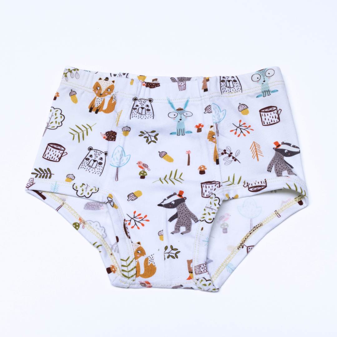 Forest Briefs Pack—a set of three classic, organic cotton underwear for boys