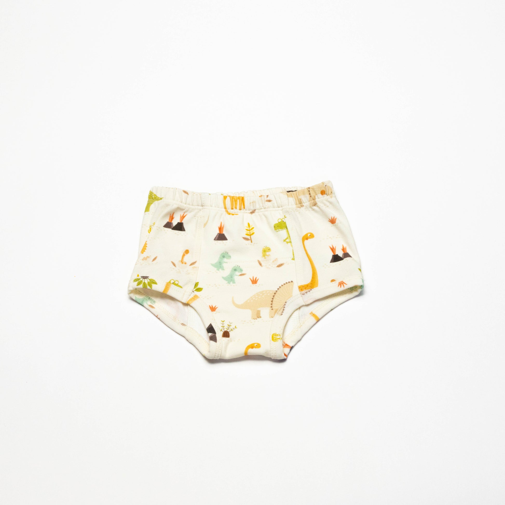 Organic Potty Training Underwear with dinosaurs prints on a white background