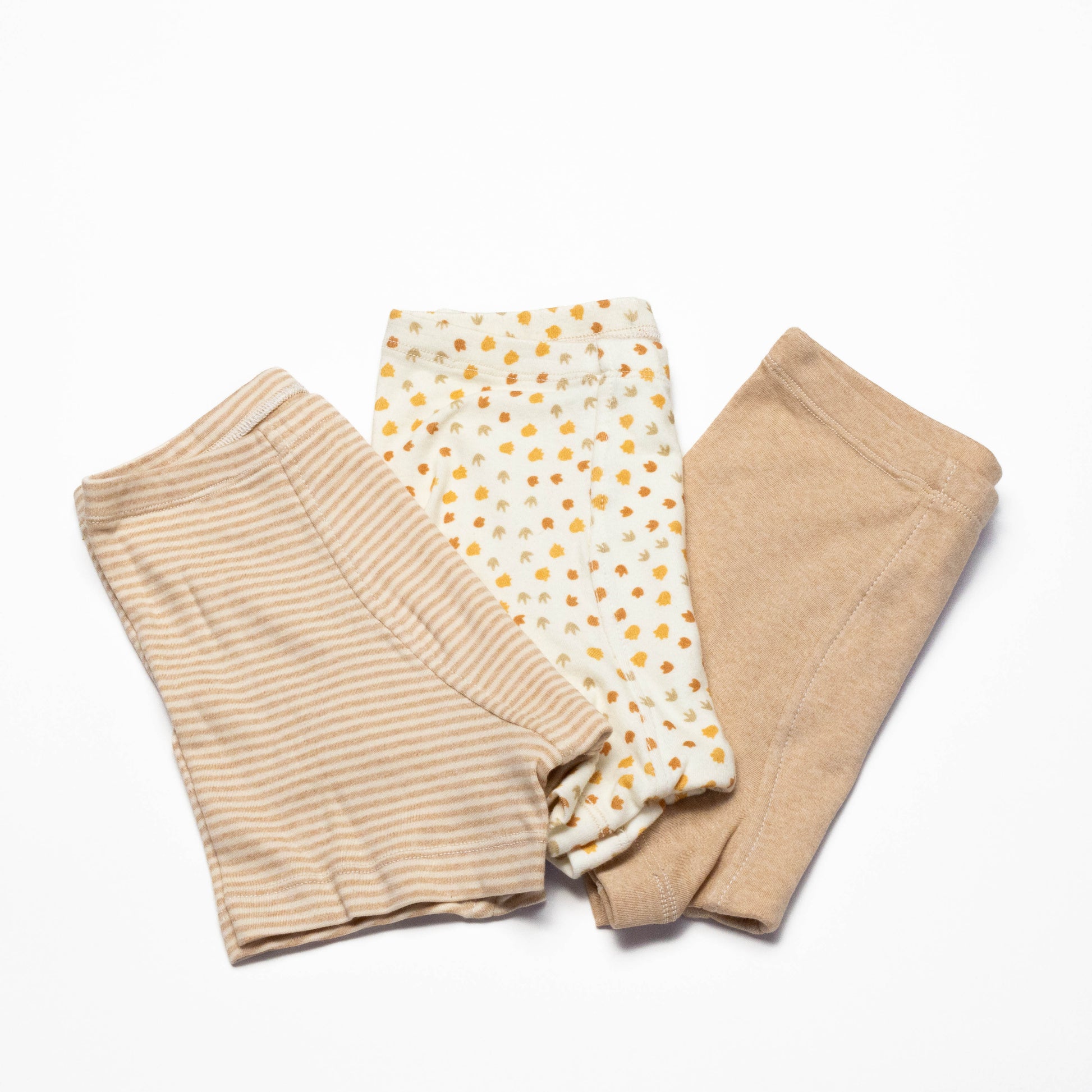 Three pairs of organic cotton boxer briefs in different patterns on a white background for sensitive skin size 8