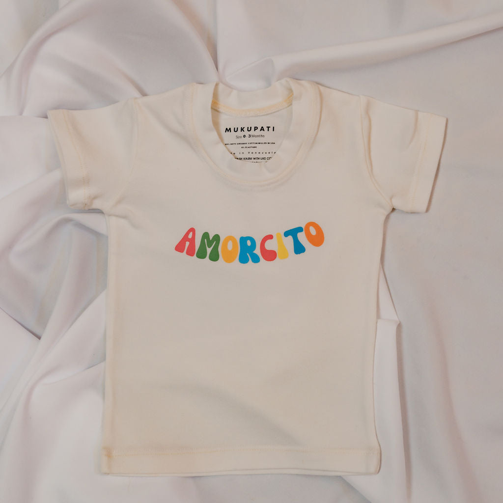 Baby top with the the word "Amorcito" in colors